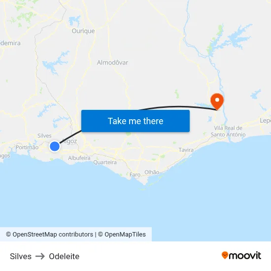 Silves to Odeleite map