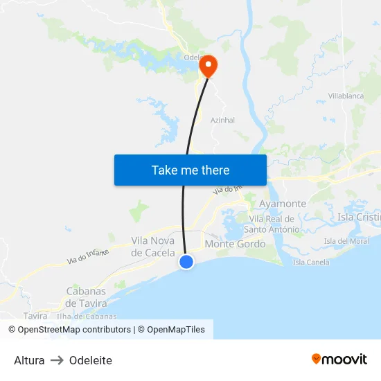 Altura to Odeleite map