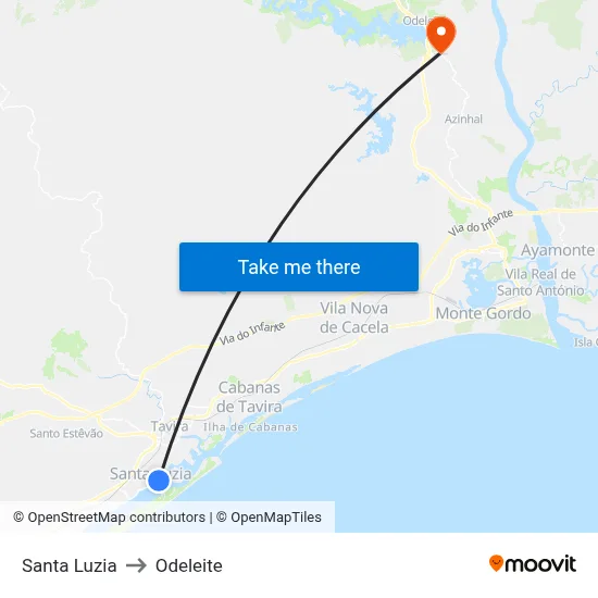 Santa Luzia to Odeleite map