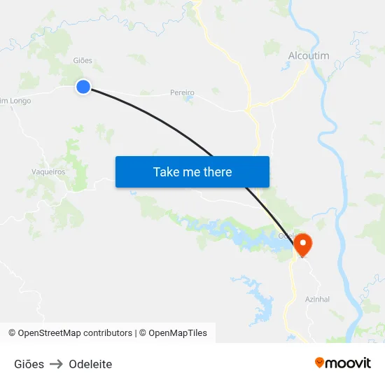 Giões to Odeleite map