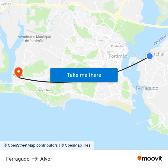 Ferragudo to Alvor map
