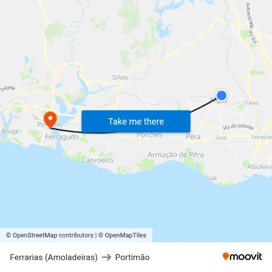 Ferrarias (Amoladeiras) to Portimão map