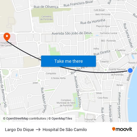 Largo Do Dique to Hospital De São Camilo map