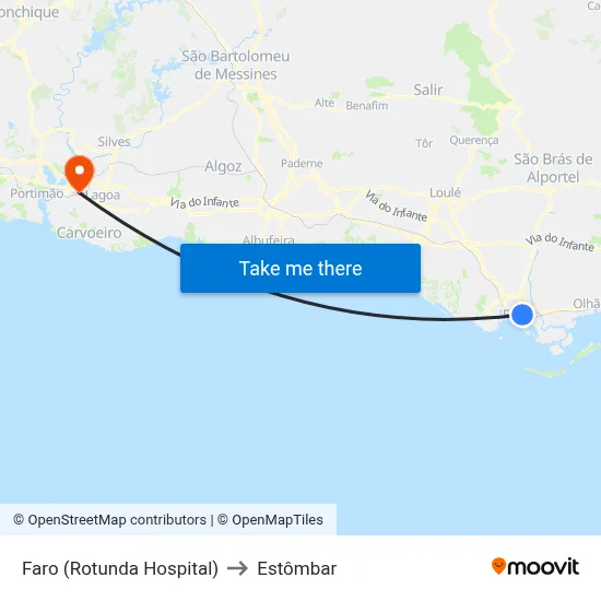 Faro (Rotunda Hospital) to Estômbar map