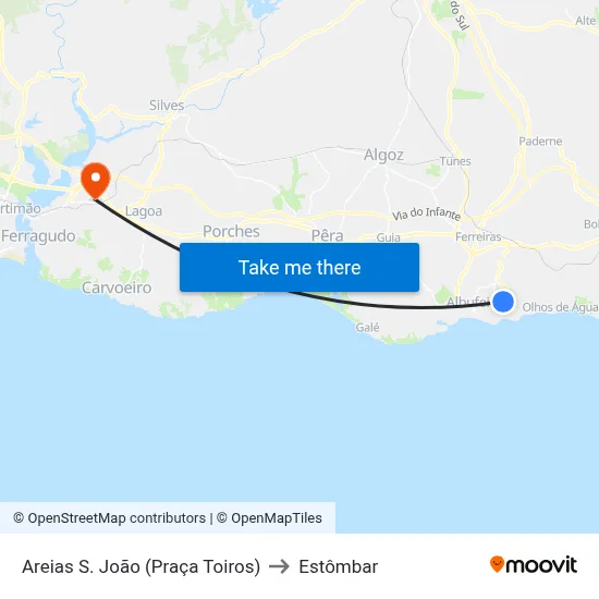 Areias S. João (Praça Toiros) to Estômbar map