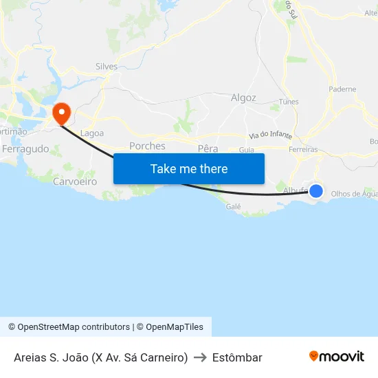 Areias S. João (X Av. Sá Carneiro) to Estômbar map