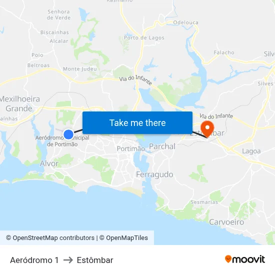 Aeródromo 1 to Estômbar map