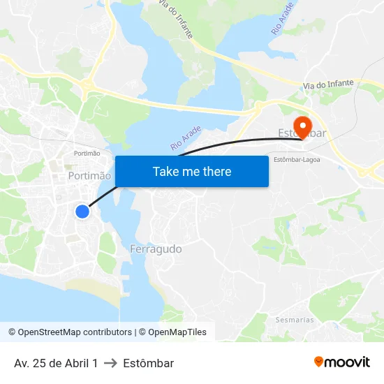 Av. 25 de Abril 1 to Estômbar map