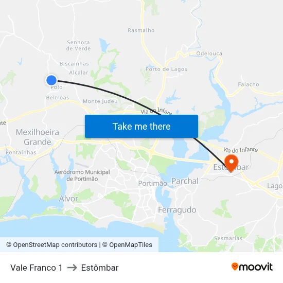 Vale Franco 1 to Estômbar map