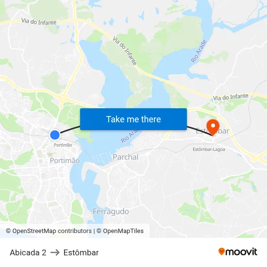 Abicada 2 to Estômbar map
