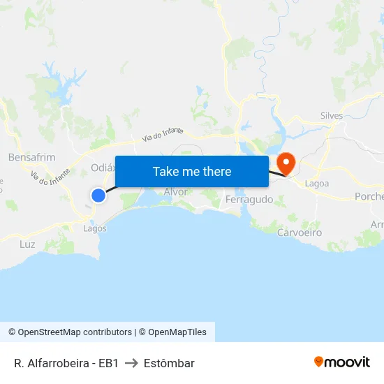 R. Alfarrobeira - EB1 to Estômbar map