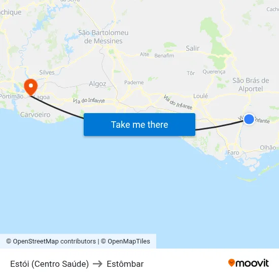 Estói (Centro Saúde) to Estômbar map