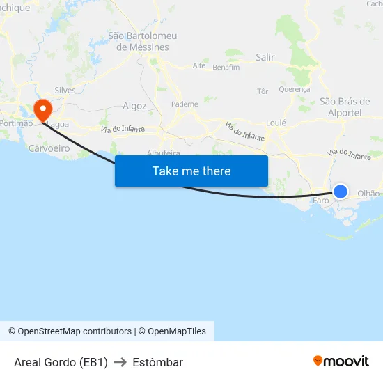 Areal Gordo (EB1) to Estômbar map