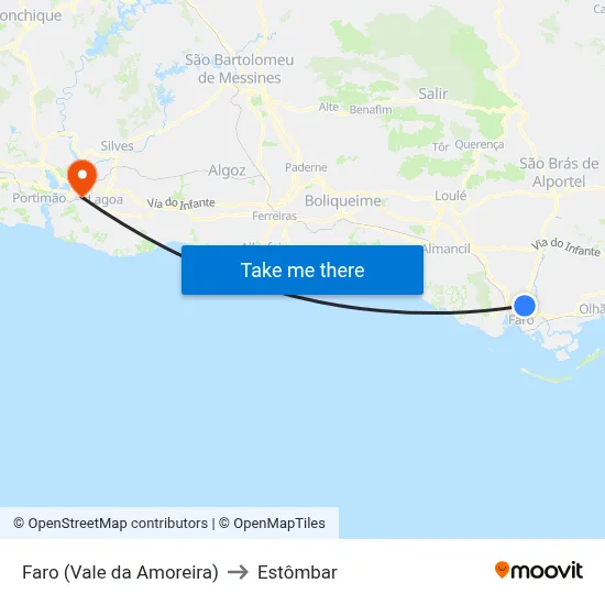 Faro (Vale da Amoreira) to Estômbar map