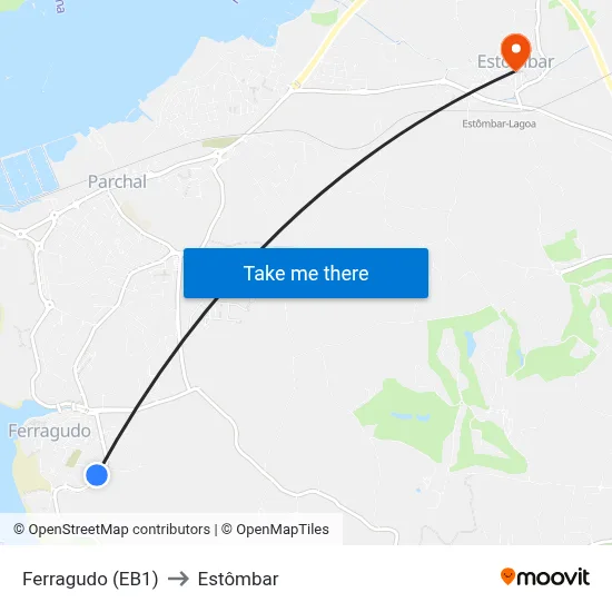 Ferragudo (EB1) to Estômbar map