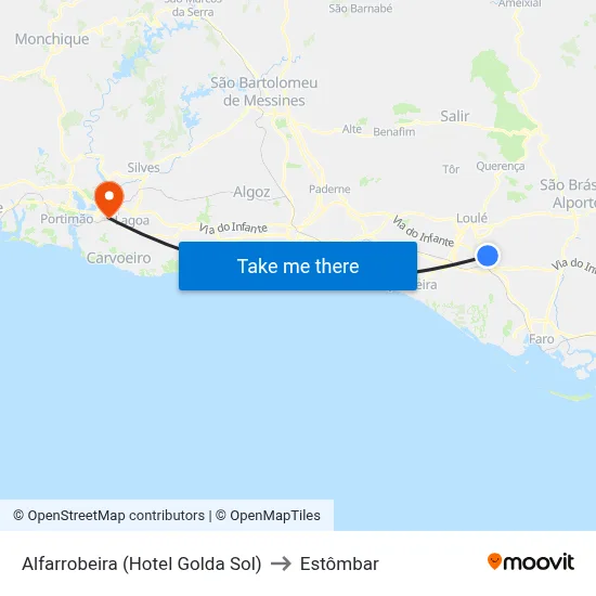 Alfarrobeira (Hotel Golda Sol) to Estômbar map