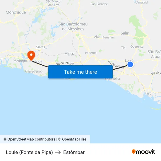 Loulé (Fonte da Pipa) to Estômbar map