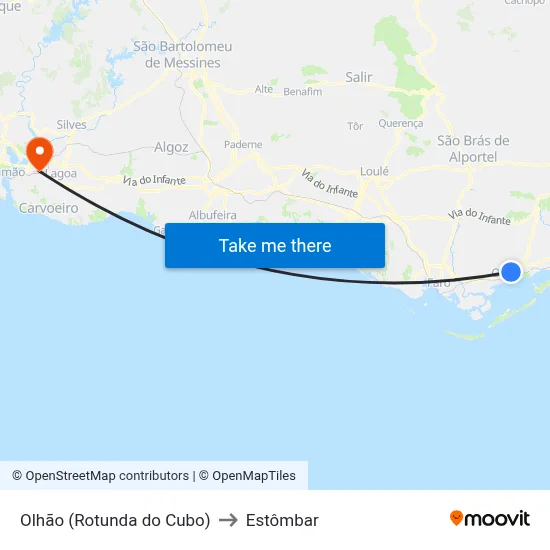Olhão (Rotunda do Cubo) to Estômbar map