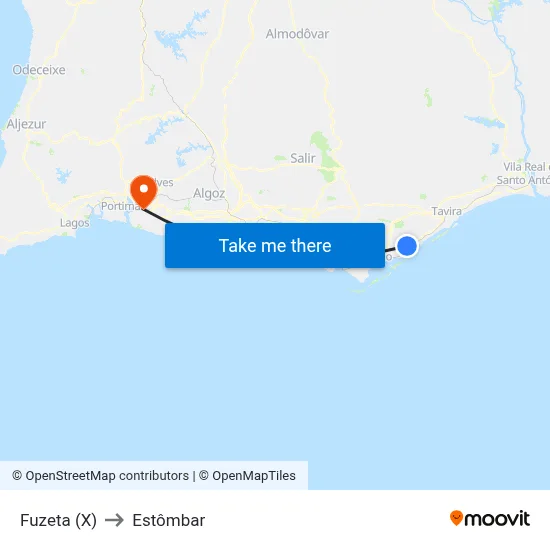 Fuzeta (X) to Estômbar map