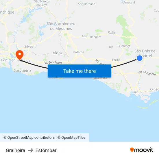Gralheira to Estômbar map