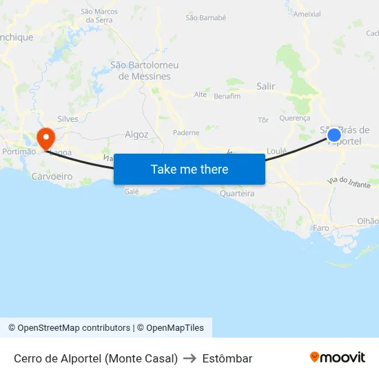 Cerro de Alportel (Monte Casal) to Estômbar map