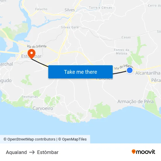 Aqualand to Estômbar map