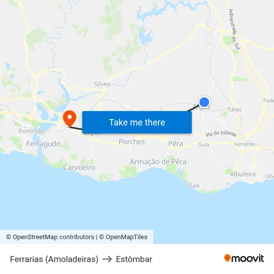 Ferrarias (Amoladeiras) to Estômbar map