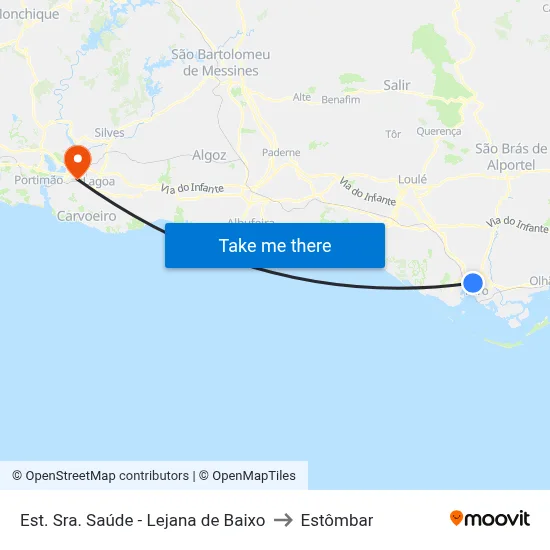 Est. Sra. Saúde - Lejana de Baixo to Estômbar map