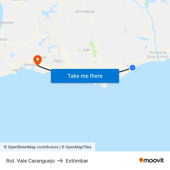 Rot. Vale Caranguejo to Estômbar map