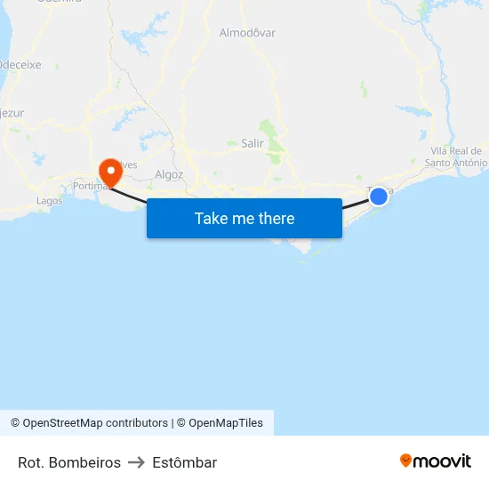Rot. Bombeiros to Estômbar map