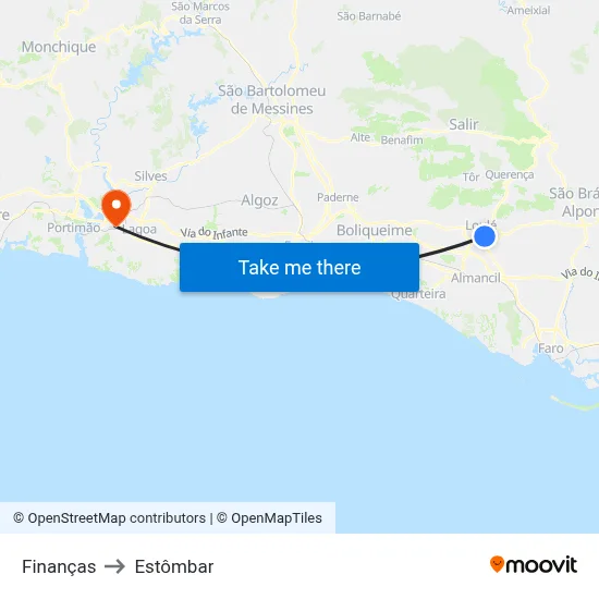 Finanças to Estômbar map