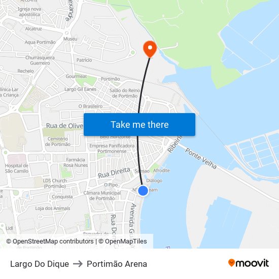 Largo Do Dique to Portimão Arena map