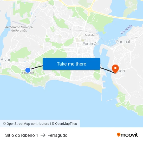 Sítio do Ribeiro 1 to Ferragudo map