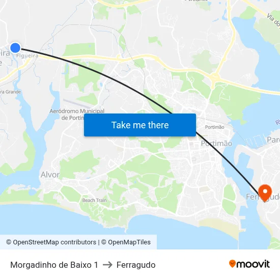 Morgadinho de Baixo 1 to Ferragudo map