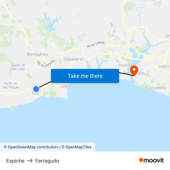 Espiche to Ferragudo map