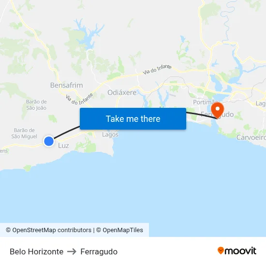 Belo Horizonte to Ferragudo map