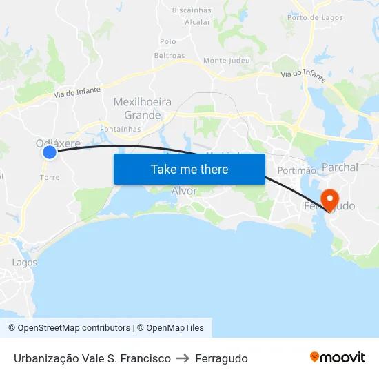 Urbanização Vale S. Francisco to Ferragudo map