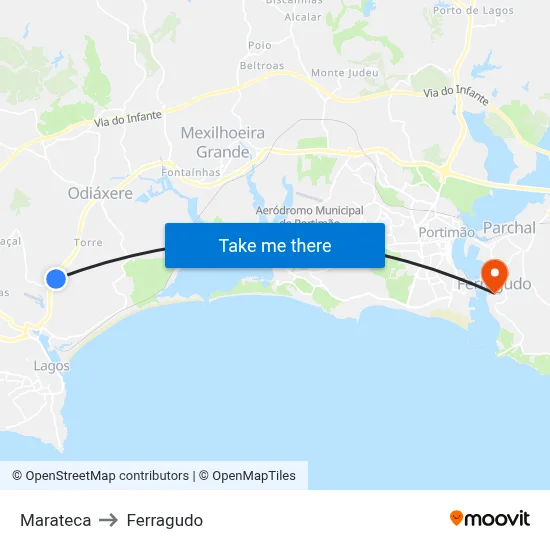 Marateca to Ferragudo map
