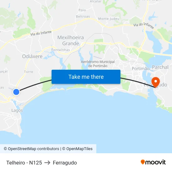 Telheiro - N125 to Ferragudo map