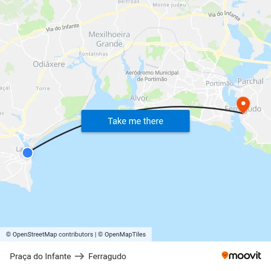 Praça do Infante to Ferragudo map