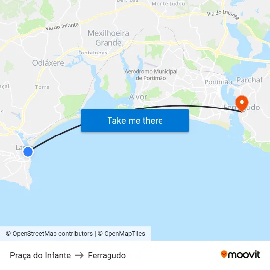 Praça do Infante to Ferragudo map