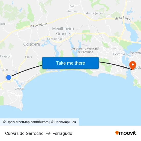 Curvas do Garrocho to Ferragudo map