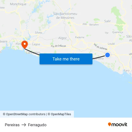 Pereiras to Ferragudo map
