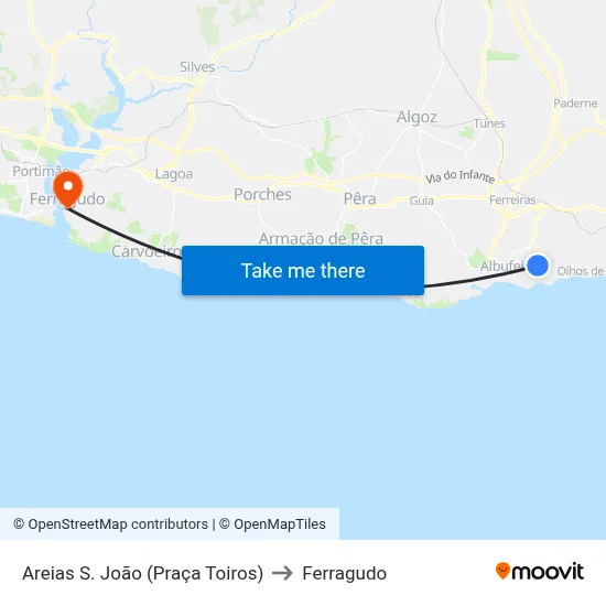 Areias S. João (Praça Toiros) to Ferragudo map