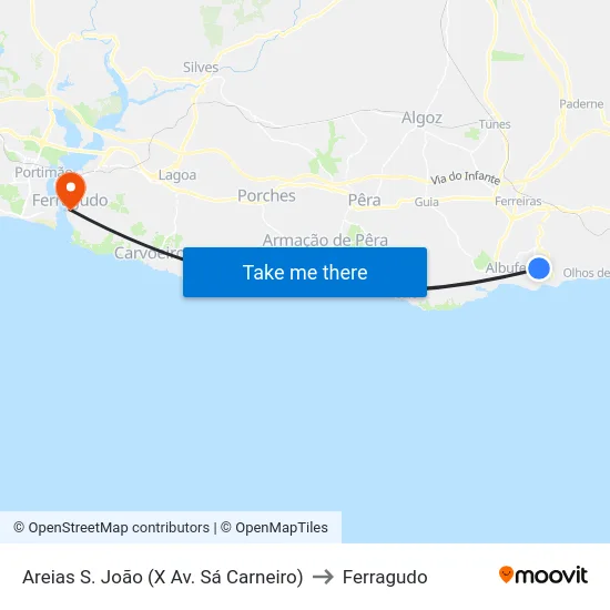 Areias S. João (X Av. Sá Carneiro) to Ferragudo map