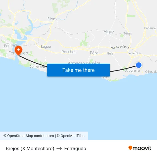 Brejos (X Montechoro) to Ferragudo map