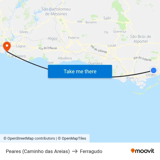 Peares (Caminho das Areias) to Ferragudo map