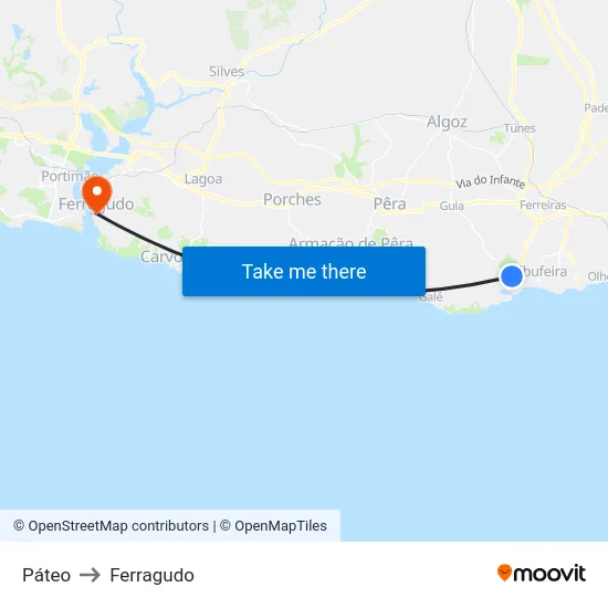 Páteo to Ferragudo map