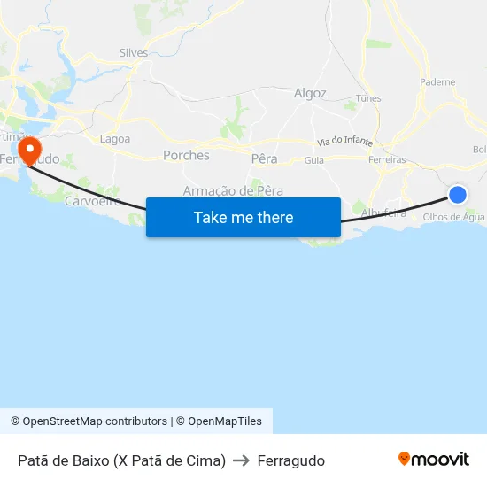 Patã de Baixo (X Patã de Cima) to Ferragudo map