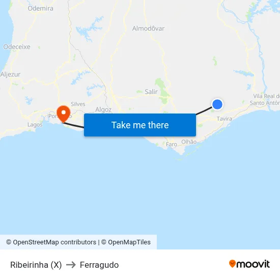 Ribeirinha (X) to Ferragudo map